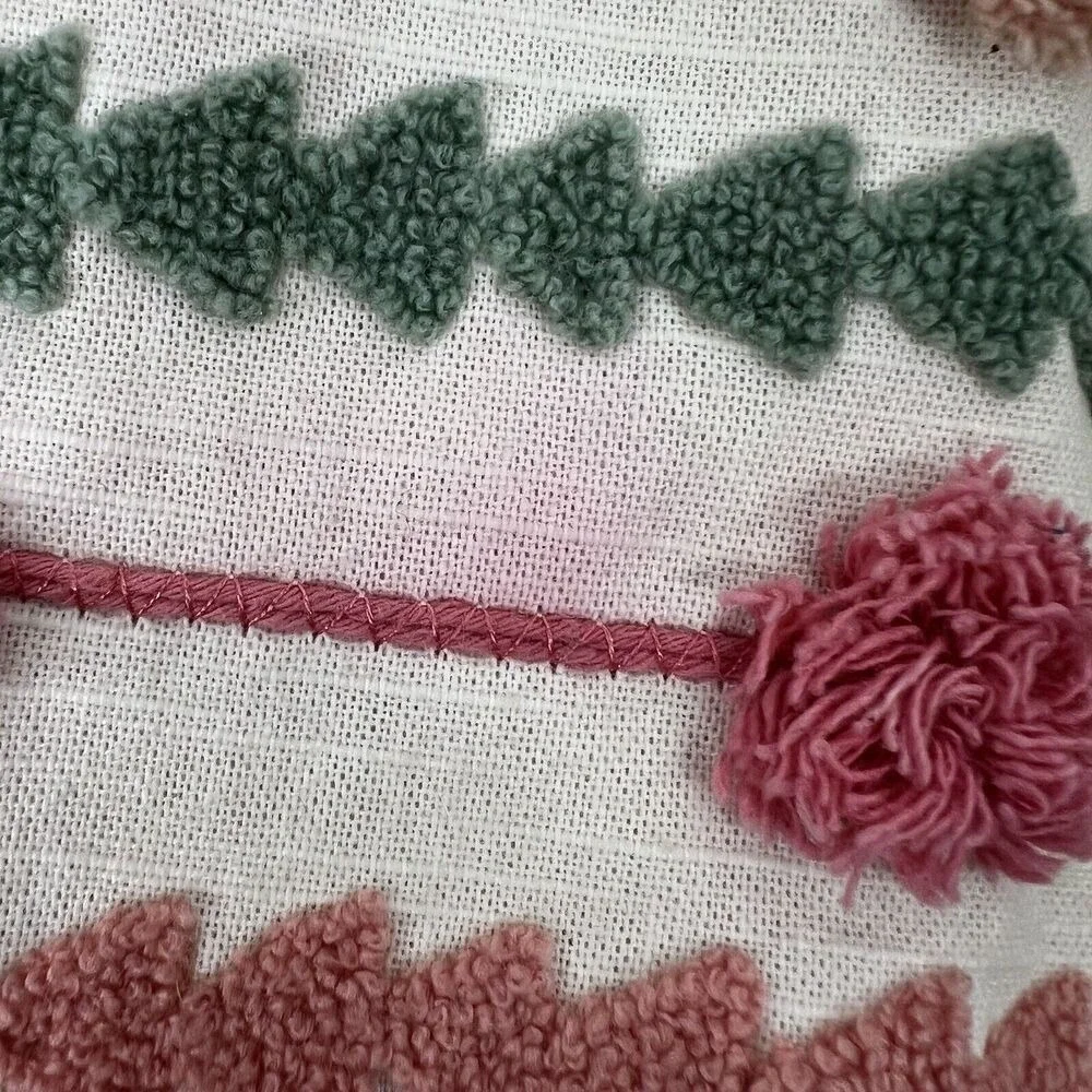 Pier 1 Boho Throw Pillow Case Cover Tassels Fringe Embroidered Pom Pom 29
